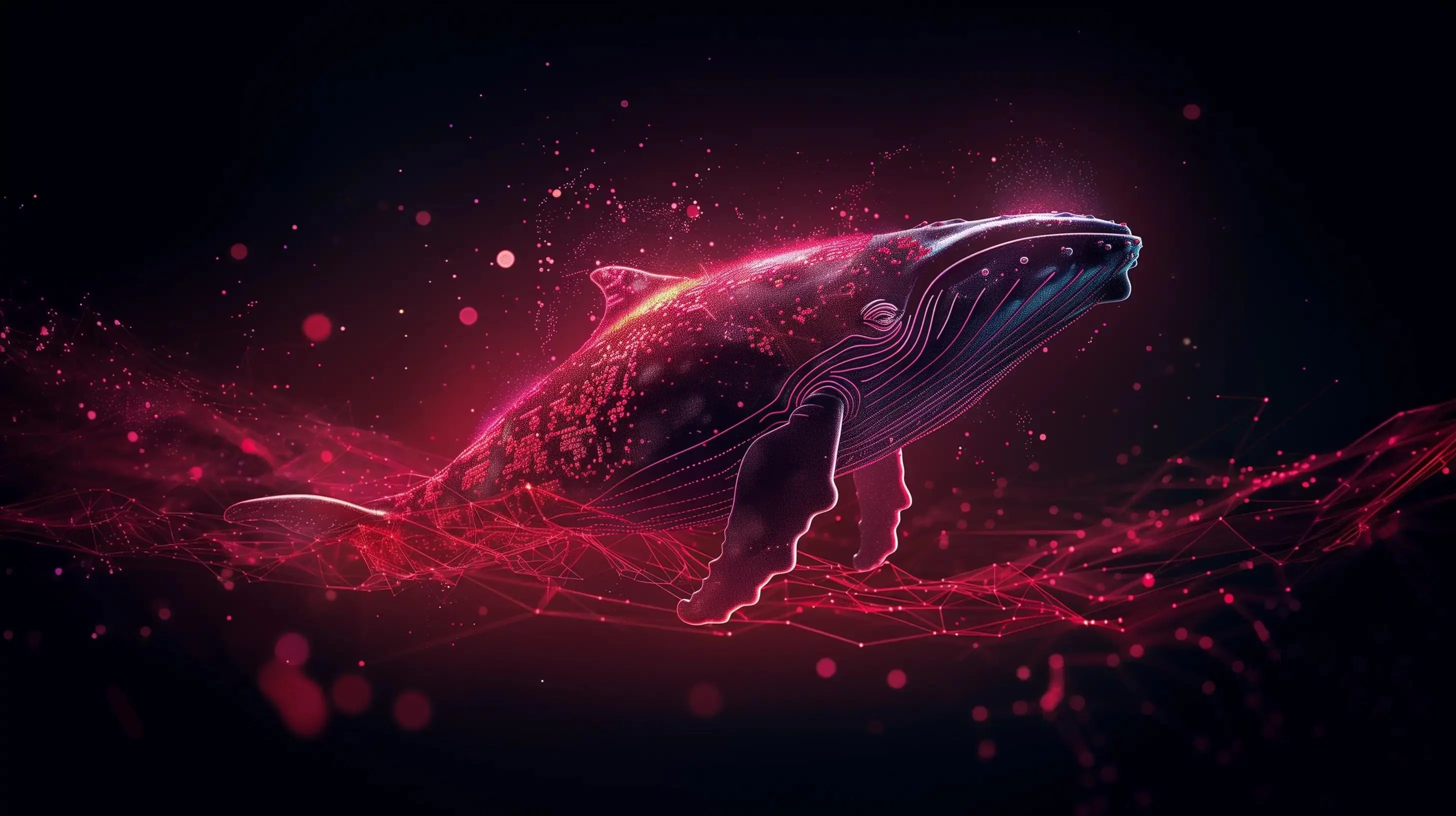 Artwork of a whale swimming through a network of interconnected devices